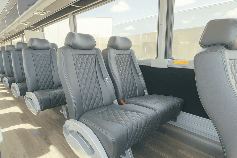 interior of Pueblo Coach Bus Service charter bus